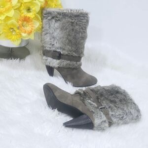 Impo Patrice Winter Boots Size 8M Faux Fur Cone Heel Tan/Beige